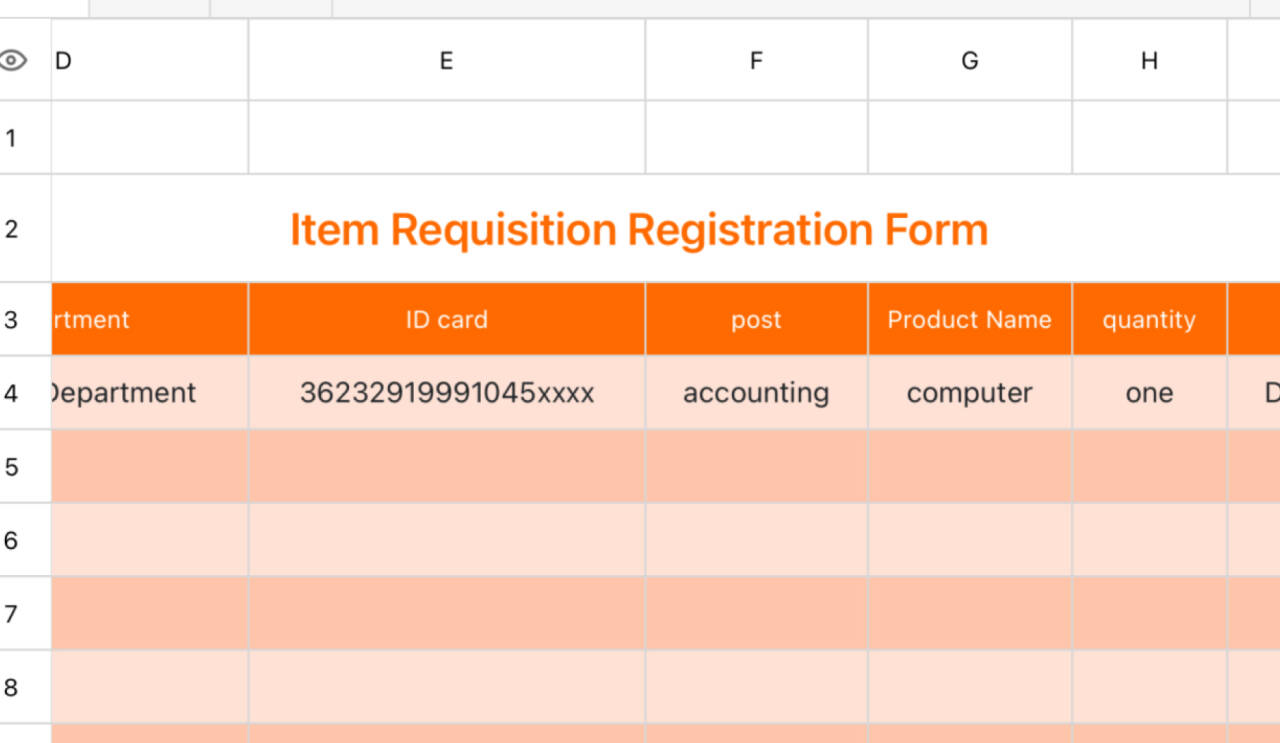 Item requisition registration form 1